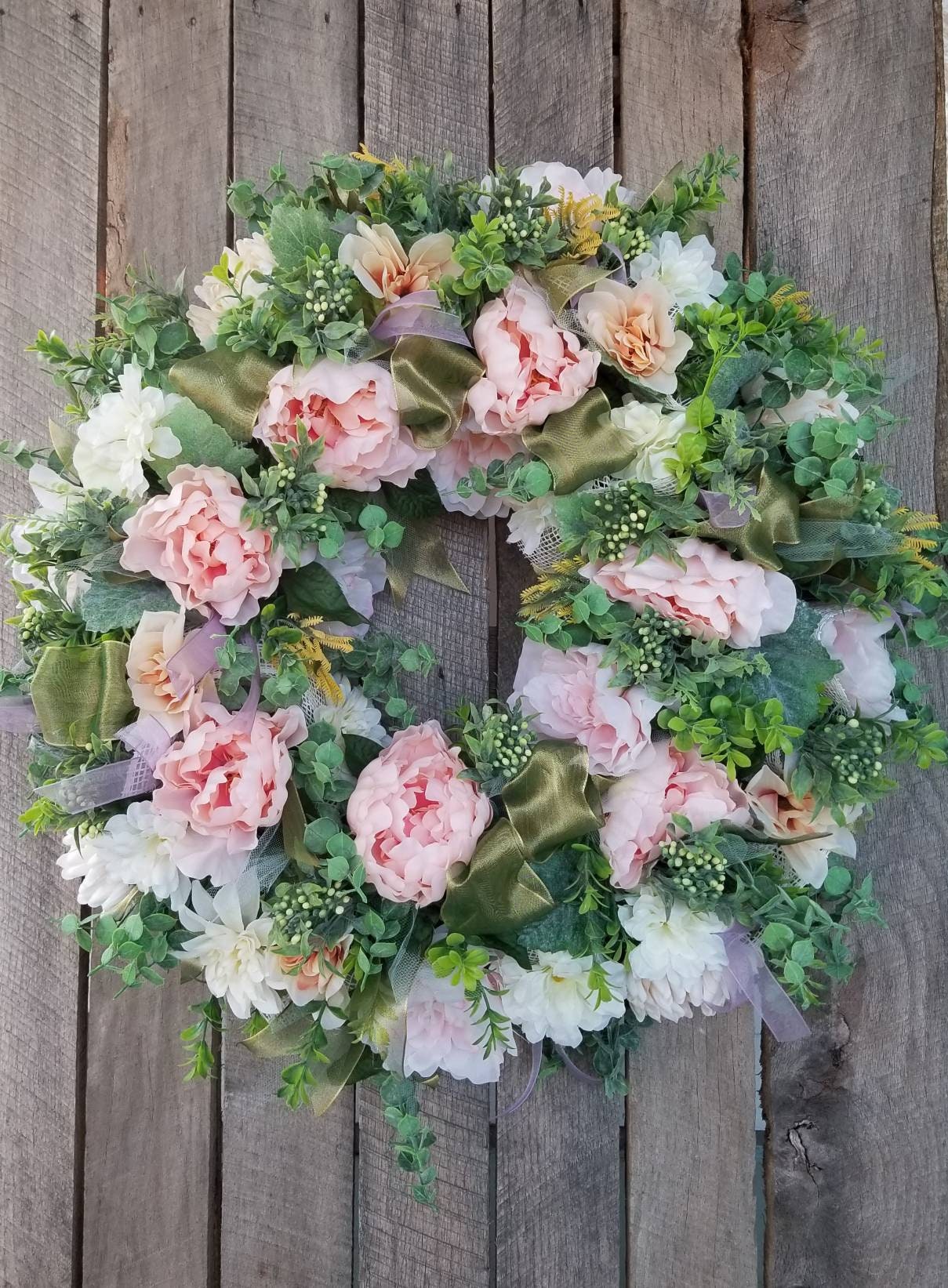 Tuimiyisou Flower Wreath,Peony Garland Artificial Peony and Green Leaves for Front Door Office Wall Garden Wedding Festival Decor 