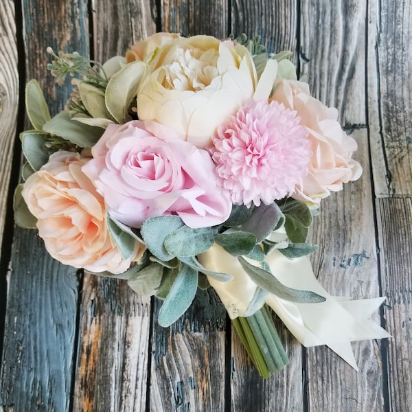 Handheld wedding bouquet, roses and peonies bouquet, artificial flower bouquet, wedding flowers, prom flowers, gift for her