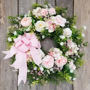 Spring Mini Wreath, Pink peony wreath for door, Valentine&#39;s Day, Gift for Her, Mom Gift, Victorian wreath, Candle ring, Memorial wreath
