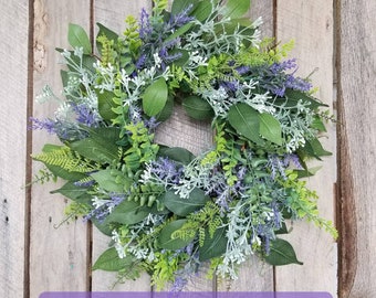 Greenery country farmhouse wreath for front door, foliage wreath for door, lavender, fern wreath, all seasons green wreath, winchesterwendy