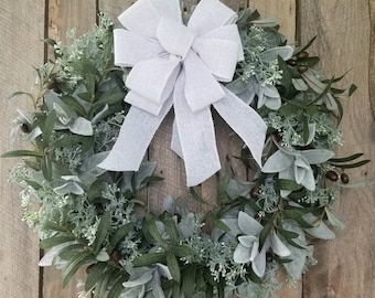 Olive branch and Lamb's ear all year wreath for door, green wreath, foliage wreath, year round wreath, winchesterwendy, Wendy's Wreaths