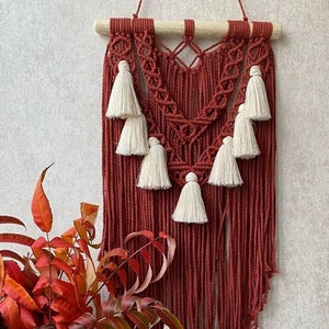 Red Macrame Wall Hanging, Woven, Boho Wall Decor, Wall Tapestry, Housewarming Gift, Christmas Gift