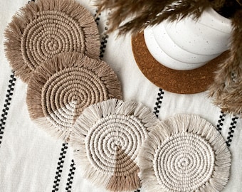 Handmade Macrame Coasters Set 0f 4, Boho Home Decor, Unique Housewarming Gift, Candle Coaster, Mug Rug