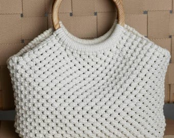 Handmade Macrame Handbag With Wooden Handle, Gift for Women, Boho Stylish Women Bag, Unique Gift Idea