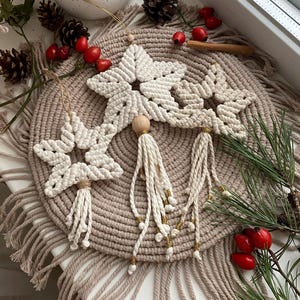 Macrame Christmas Star, Christmas Gift Box, Handmade Christmas Tree Decoration, Christmas Ornaments, Ivory Star