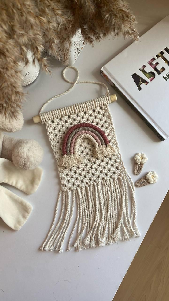 Arazzo Macramè Arcobaleno - Decorazione Boho Per Camera Dei Bambini O Casa, Realizzato A Mano - Foto 13