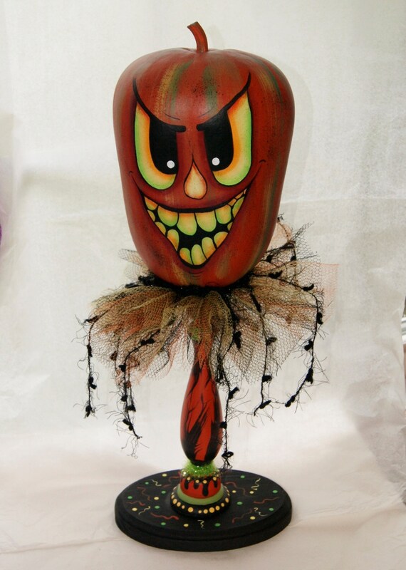 Items similar to Hand Painted Halloween Gourd Head Haunted Swamp Holiday Home Decor Gourd Doll