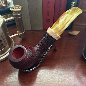 Classic Egg Bowl Briar Wood Pipe with Oak Accent and Gold Marbleized stem