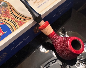 Distinguished Diplomat burdundt rusticated briarwood pipe with gopher wood and caramel accents