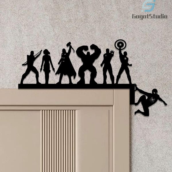 Superhero Team Door Corner Metal Decor, Kids Room Wall Decoration,Geek Room Decor, Door Topper Art, Wall Shelf Sign,Superhero Fan Door Decor