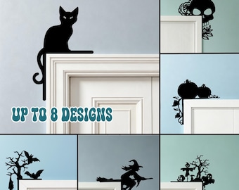 Adorno metálico para puerta con silueta de Halloween, múltiples opciones de diseño para marcos de puertas de hierro, 8 diseños espeluznantes para decorar puertas.