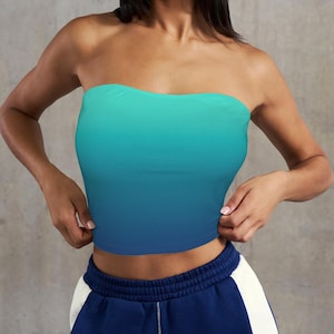 Medium Length Ombré Tube Top - Aqua Navy