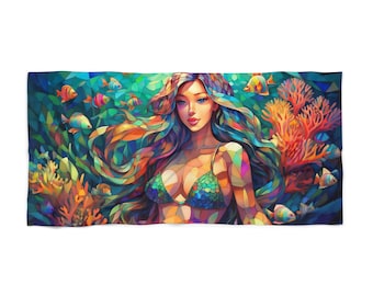 Toalla de playa de sirena con vitrales