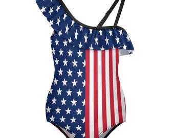 Flickor Stars & Stripes Ruffled One Piece Baddräkt