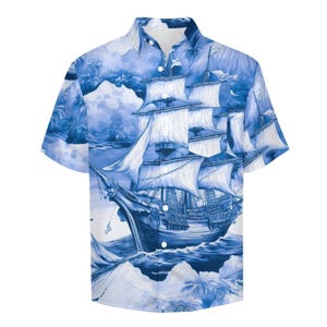 Mens Pirate Ship Hawaiian-Style Shirt