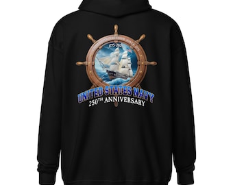 Sweat à capuche zippé unisexe épais 250e anniversaire de l'US Navy