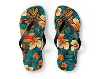 Orange Hibiscus Flip Flops