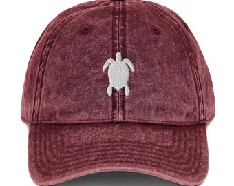Vintage Cotton Twill Cap | Embroidered Sea Turtle
