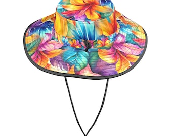 Tropical Hibiscus Sun Hat - Wide Brimmed Bucket Hat