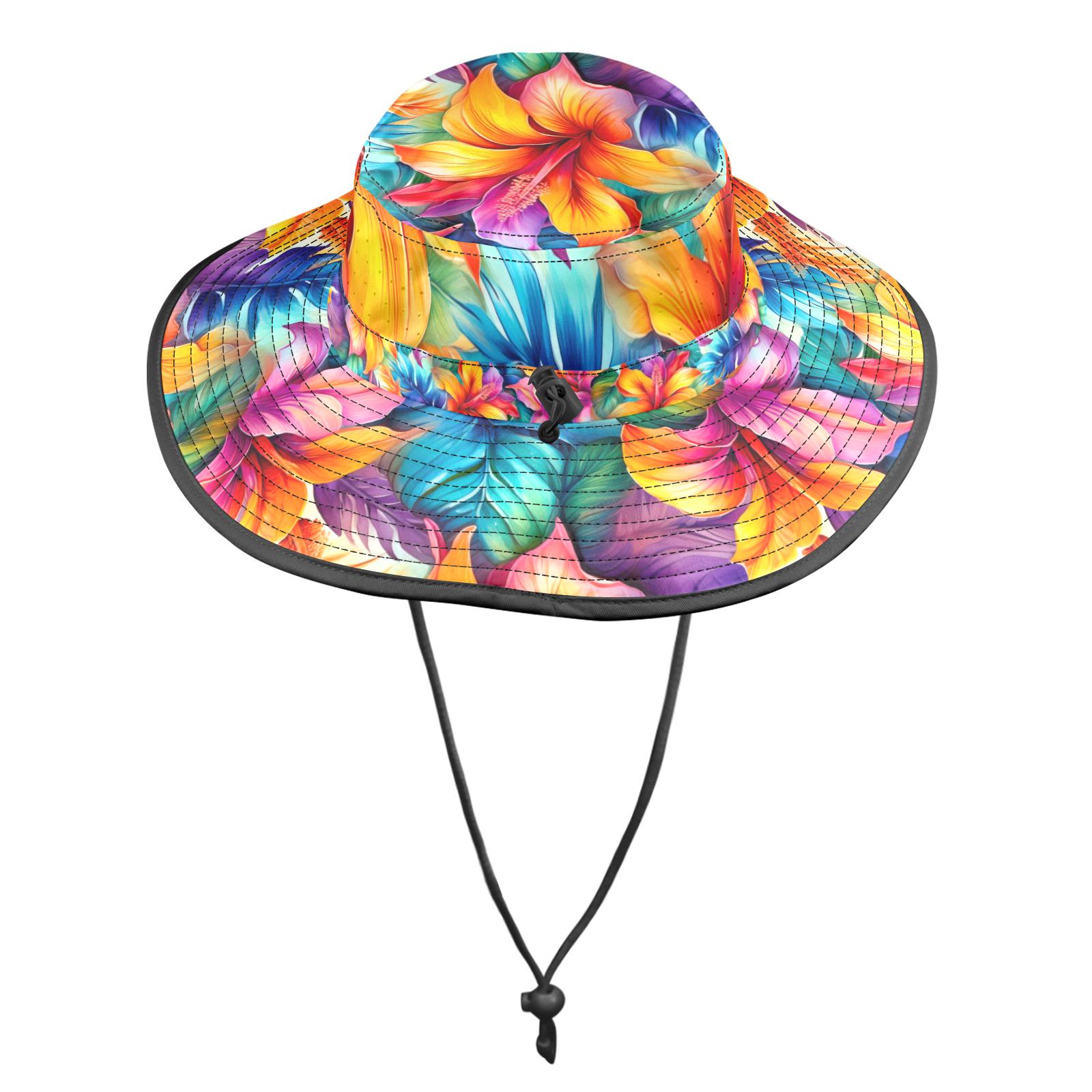 NWT Tropical Hibiscus Floral Straw Sun Hat - Wide Brim Boho Beach Fedora Havana Panama Fedora - Straw Hat for Summer with Floral Band main image 4