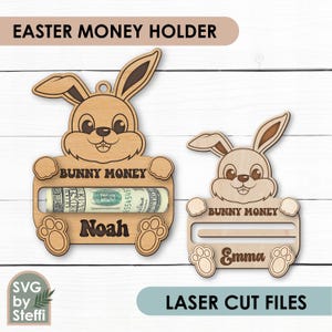 Porta soldi di Pasqua file tagliato al laser coniglietto di Pasqua svg etichetta con nome cestino di Pasqua svg porta banconote svg regalo di denaro personalizzato Glowforge