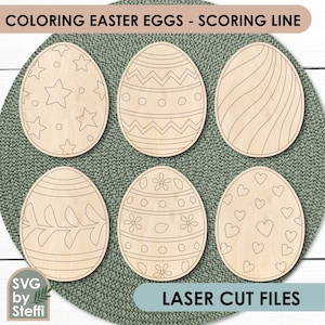 Kit de manualidades para colorear huevos de Pascua svg para niños Kit de manualidades para colorear huevos de madera Kit de pintura para niños con huevos de conejo de Pascua Kit de pintura de huevos de una sola línea