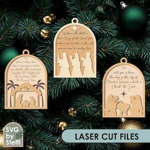Zestaw szopek SVG Szopka ozdoby świąteczne pliki wycinane laserowo Grawerowane ozdoby drewniane pliki Glowforge Digital Download
