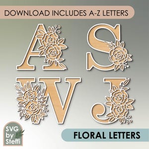 Letras florales svg png Alfabeto floral svg Guardería nombre del bebé signo Letras de madera decoración de la pared svg Monograma de boda Letras de flores de pie