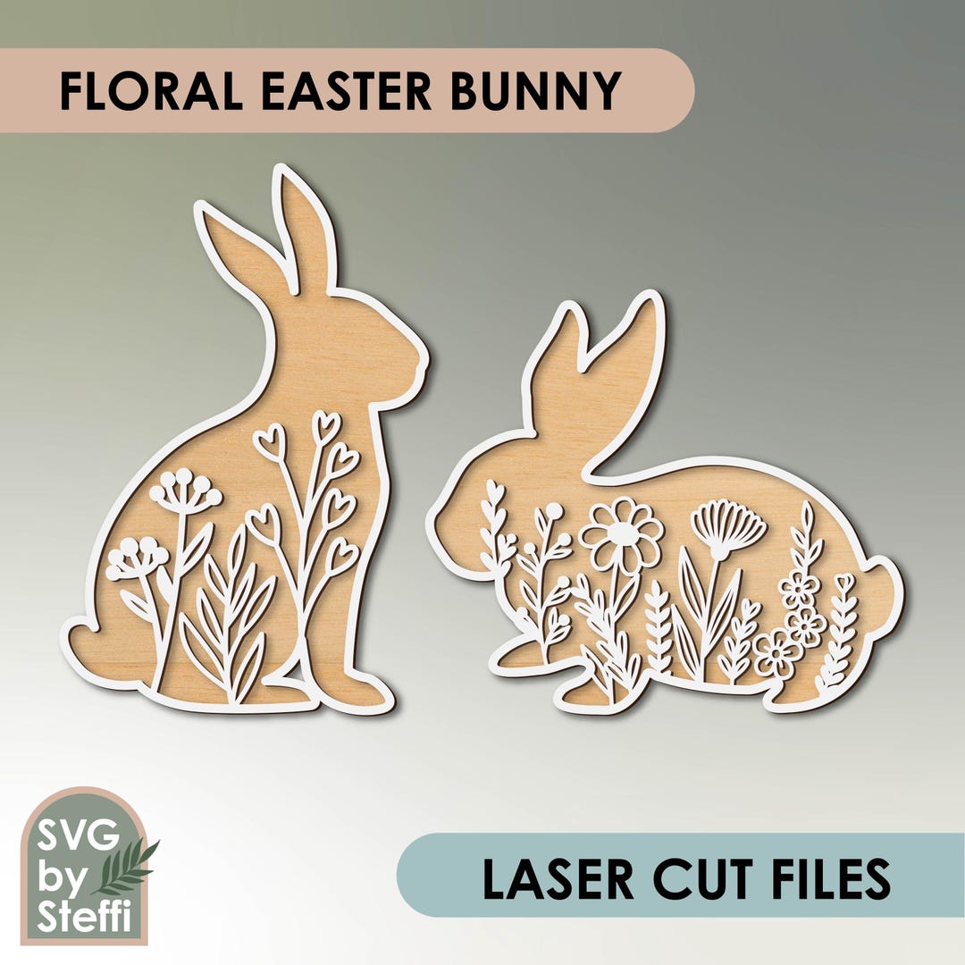 Floral Easter Bunny Svg Laser Cut Files Standing Bunnies Svg Bunny ...