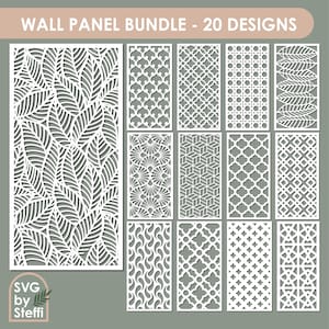 Wandpaneel svg Decoratief paneel svg Verticaal houten paneel Lasergesneden sjabloon Bloemenpaneel Geometrisch patroon Ornamenten svg dxf-bestanden CNC Laser