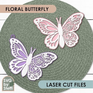 Papillon floral svg Papillons svg fichiers découpés au laser modèle de papillon en couches 3D Décoration murale de chambre d'enfant Fichiers svg Glowforge pour Cricut