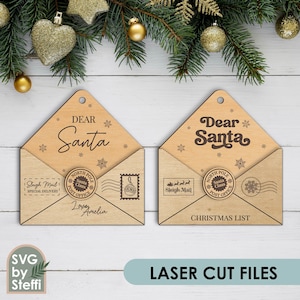 Santa carta adorno de Navidad svg Carta personalizada a Santa archivos cortados con láser Estimados adornos de sobre de santa Lista de deseos de Navidad archivos svg