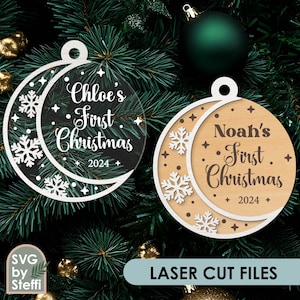 Baby first christmas ornament svg 2024 My first christmas personalized ornament laser cut file Babys first Baby’s first christmas Glowforge