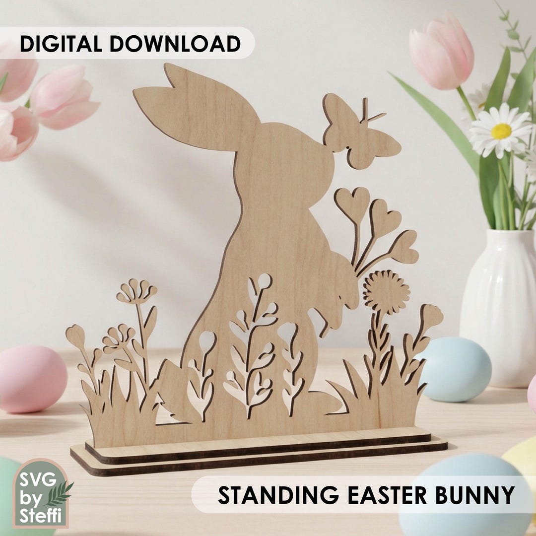 Standing Easter Bunny SVG Laser Cut Files Bunny Shelf Sitter With Base ...