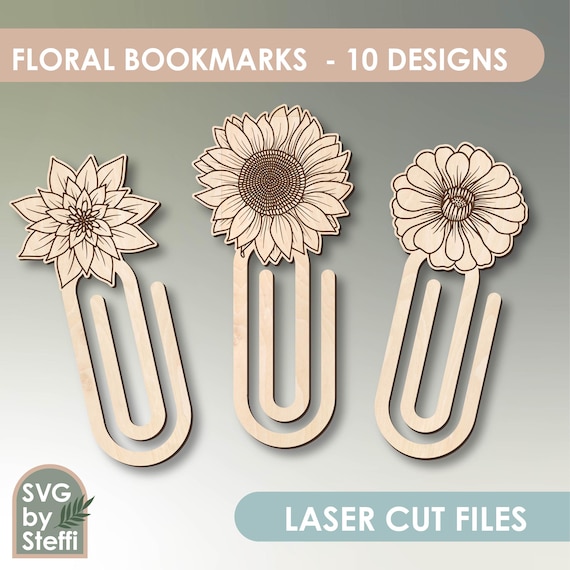 Floral bookmarks svg Wildflower bookmarks svg bundle Flower Paper Clip laser cut files Book Lover Gift Idea Book worm svg Glowforge Cricut