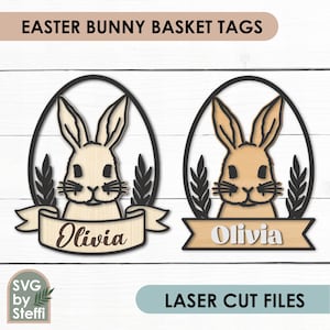 Easter bunny basket tags svg Kids easter basket tag laser cut files Easter bunny name tag Personalized basket tag svg Easter decor Glowforge