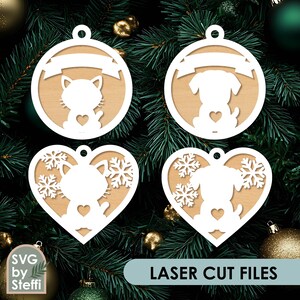 Huisdier kerst ornament SVG bundel Hond ornament SVG Kat ornament SVG kerstboom ornament Lasergesneden bestanden voor Glowforge