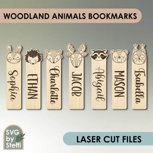 Pacchetto segnalibro carino Segnalibri animali del bosco in formato SVG Modello segnalibro in legno personalizzato Segnalibro inciso file tagliati al laser File Glowforge