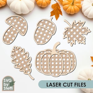 Rattan fall svg bundle Rattan fall decor laser cut files Fall leaves Acorn Mushroom fall sign svg Autumn decorations Glowforge Lightburn