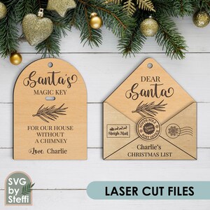 Santa letter and Santa magic key tag svg Christmas ornament svg Personalized letter to Santa laser cut files Dear santa wishlist ornament
