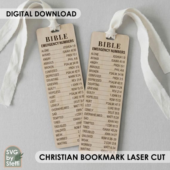 Christian Bookmark Laser File Bible Emergency Numbers SVG Religious Bookmark for Engraving Glowforge Cricut