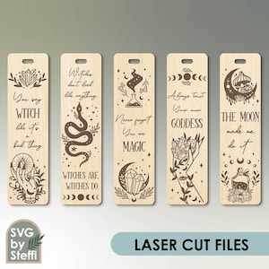 Witch bookmark svg Halloween bookmark set Magic bookmark laser cut files Engraved wood bookmark template Acrylic bookmark Book lover gift