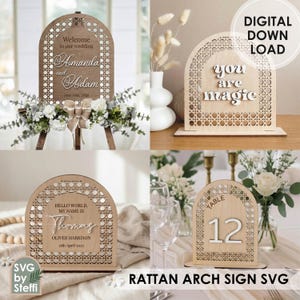 Rattan Arch Sign SVG Laser Cut Files Arched Frame Template Wedding Baby Name Boho Wall Decor Glowforge Cricut Lightburn
