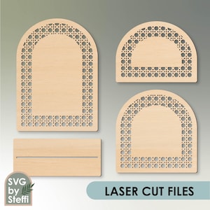 Signe d’arche en rotin svg Forme d’arche fichiers découpés au laser Arched Frame svg Arch backer svg Boho signe de mariage svg Signe de nom de bébé Glowforge Lightburn
