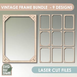 Vintage frame SVG-bundel Houten fotolijst svg DIY Gegraveerd frame Lasergesneden bestand Fotolijst Lasergesneden Trouwlijst png pdf dxf CNC Laser