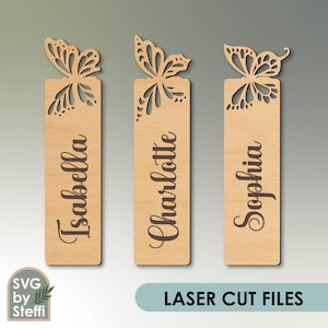 Pacchetto SVG segnalibro farfalla Modello segnalibro personalizzato File tagliati al laser segnalibro in legno / acrilico Idea regalo per amanti dei libri File Glowforge