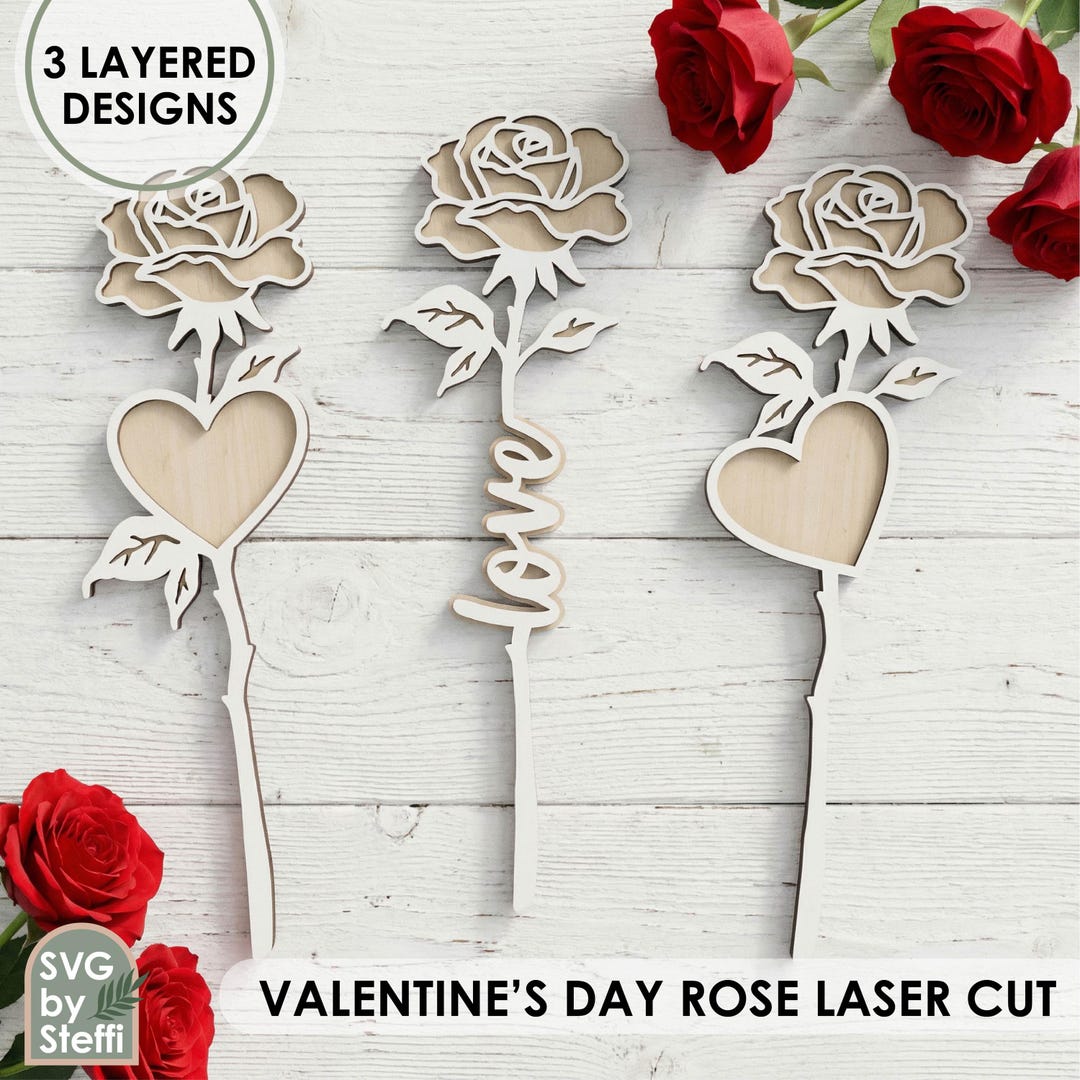 Valentine’s Day Rose SVG Bundle Laser Cut Files Romantic Gift Glowforge ...