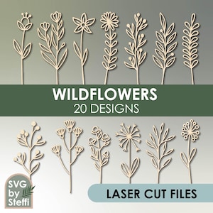 Bundle svg de fleurs sauvages Fichiers découpés au laser de fleurs sauvages Bouquet en bois svg Modèle de fleurs sauvages Glowforge Lightburn Fichiers Cricut Téléchargement numérique