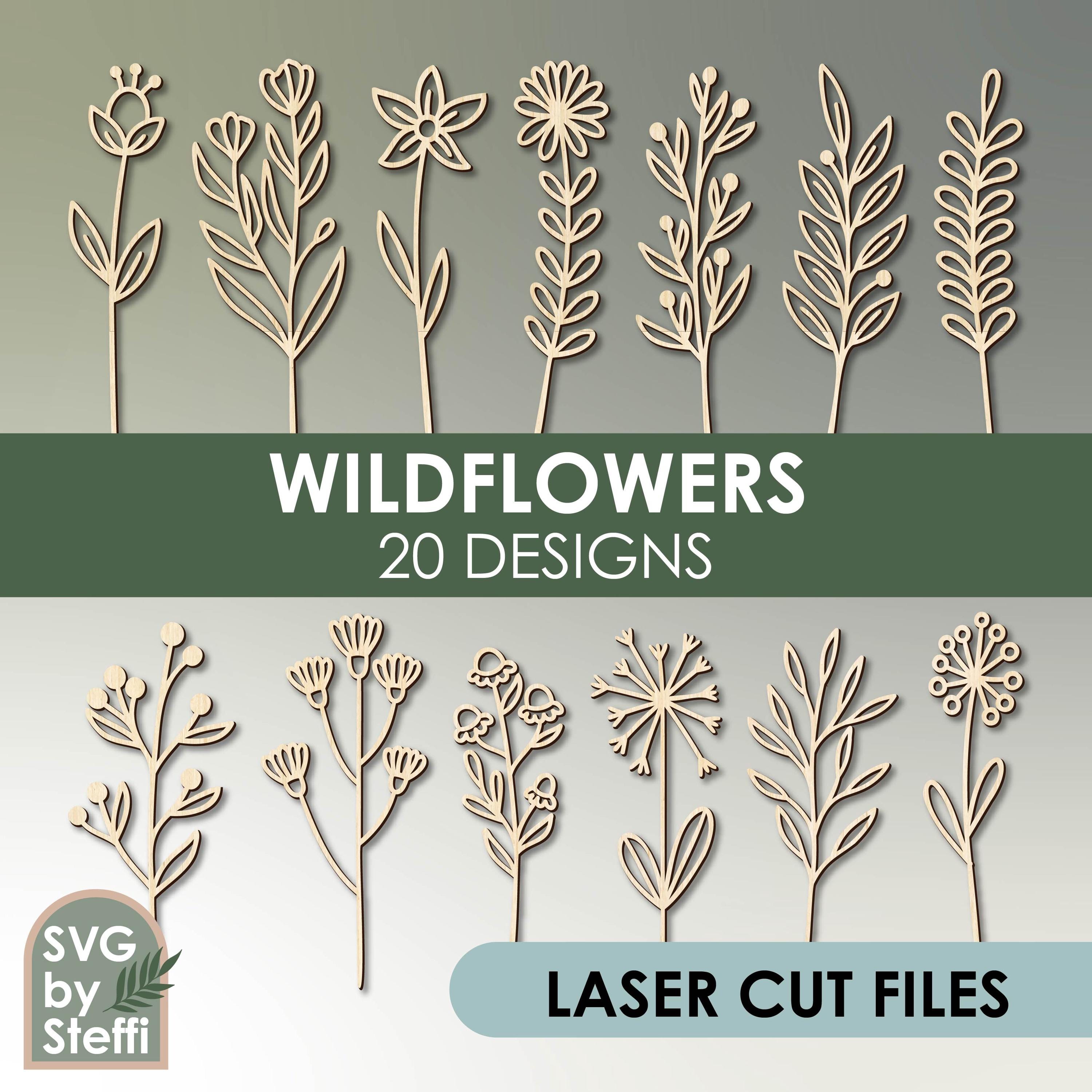 Wildflowers svg bundle Wildflower laser cut files Wooden bouquet svg Wildflower template Glowforge Lightburn Cricut files Digital download