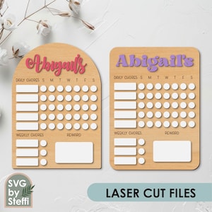 Chore chart for kids svg Family chore chart svg Kids routine chart laser cut files Weekly chore list template To do list for kids Glowforge